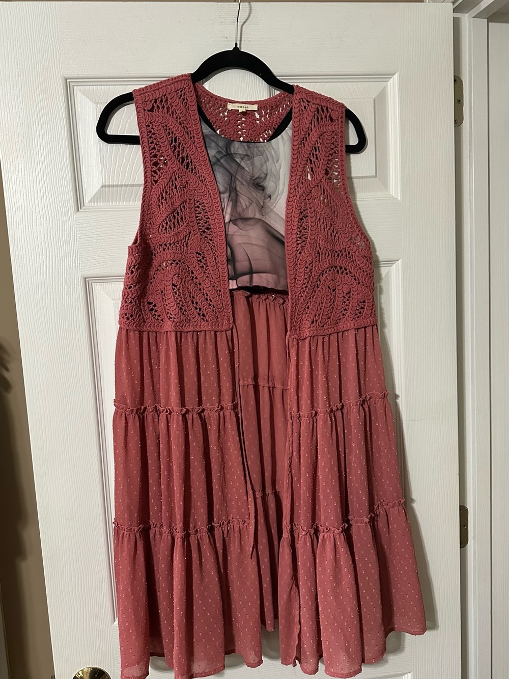 Crochet Panel Tiered Vest - Dusty Rose